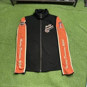 Harley-Davidson Black and Orange Fitted Graphic Hoodie